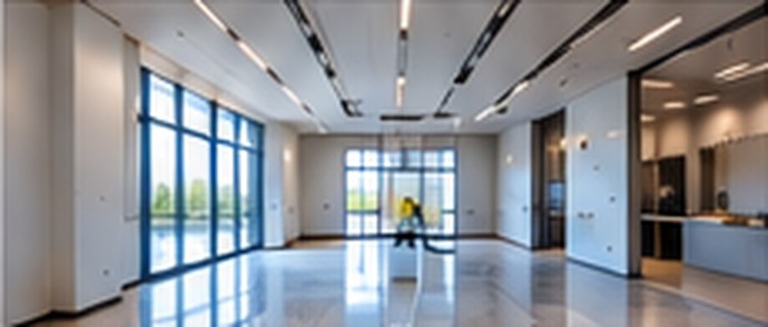 Empty office space with polished floors